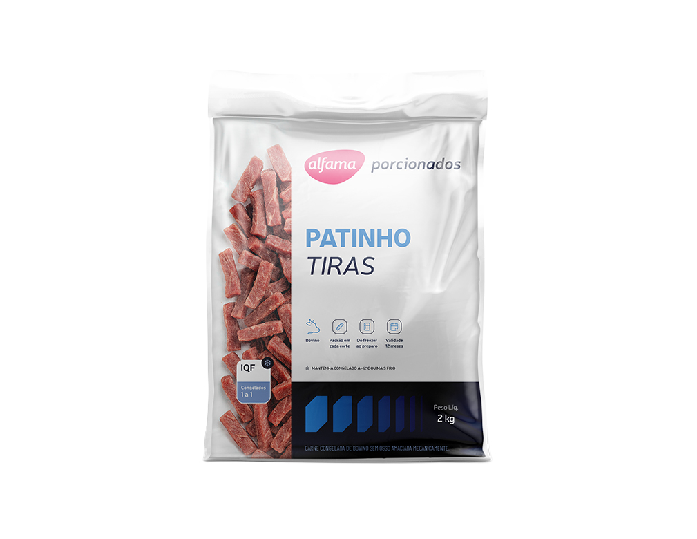 PATINHO BOVINO CONGELADO EM TIRAS ALFAMA 2 KG (CX 3 PCT)